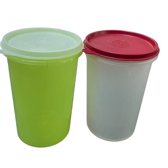 Lot of 2 Tupperware Handolier 1 Qt Drink Pitcher 321 215 Lids Seals Vintage - Picture 6 of 11